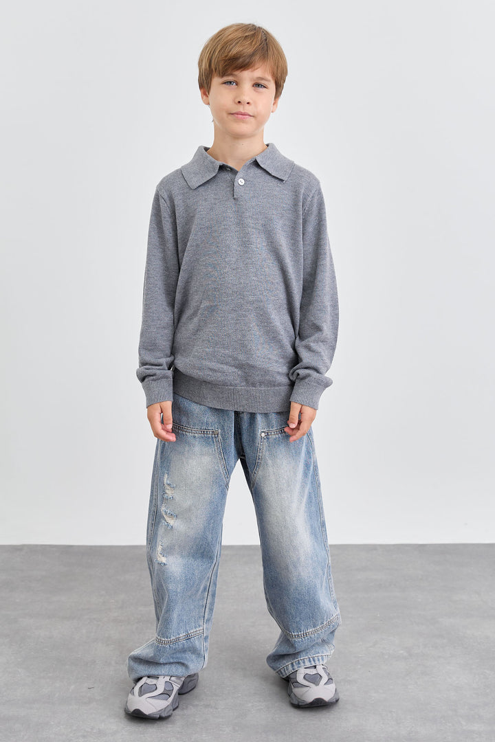 ג'ינס בויז בגזרה ישרה עם תפר מובלט | ג'ינס