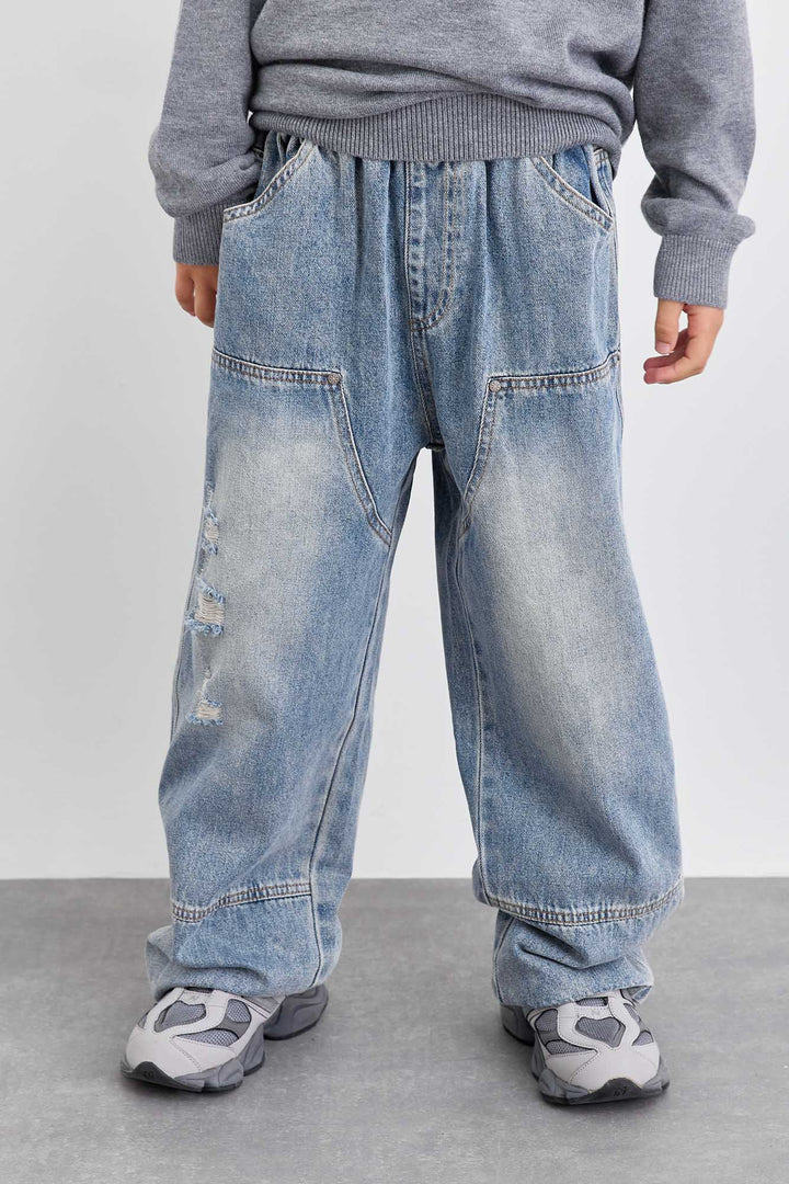 ג'ינס בויז בגזרה ישרה עם תפר מובלט | ג'ינס