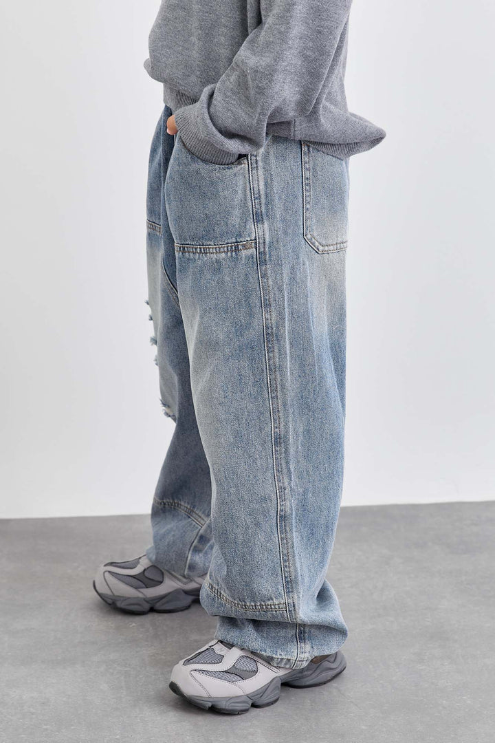 ג'ינס בויז בגזרה ישרה עם תפר מובלט | ג'ינס