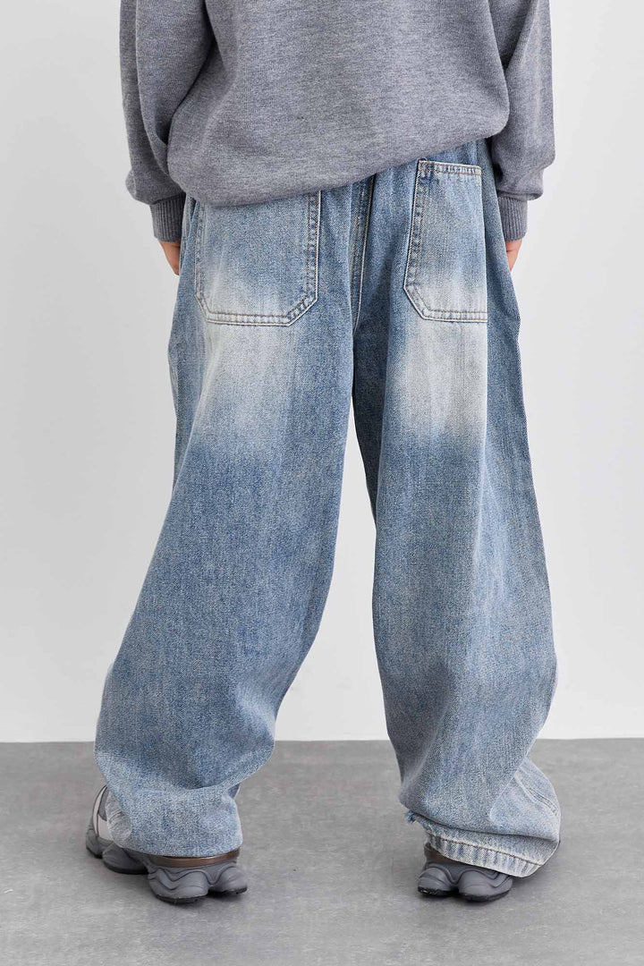 ג'ינס בויז בגזרה ישרה עם תפר מובלט | ג'ינס