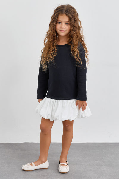 שמלת פרנץ' טרי בד משולב גזרת אוברסייז | שחור