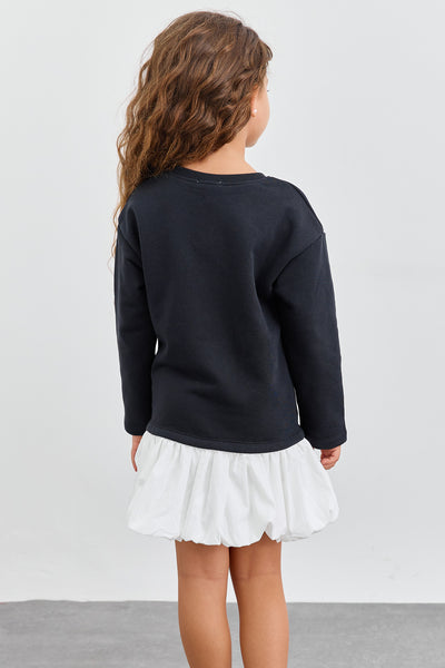 שמלת פרנץ' טרי בד משולב גזרת אוברסייז | שחור