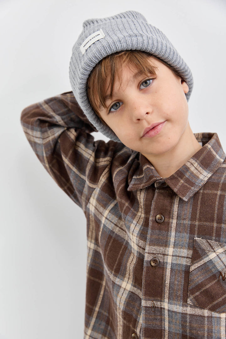 מכופתרת פליז הדפס משבצות בשילוב רקמה | חום