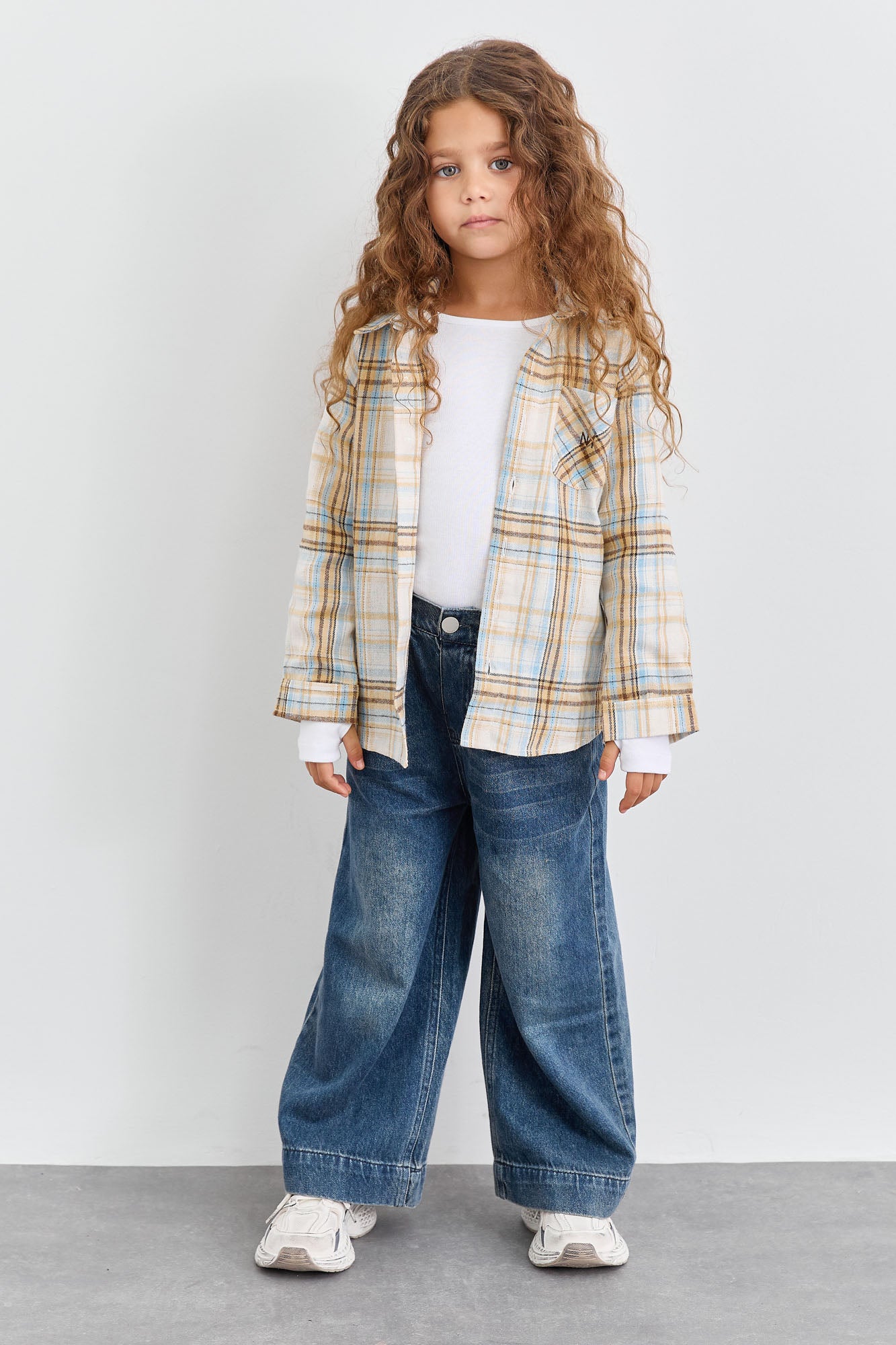 מכופתרת פליז הדפס משבצות בשילוב רקמה | צהוב