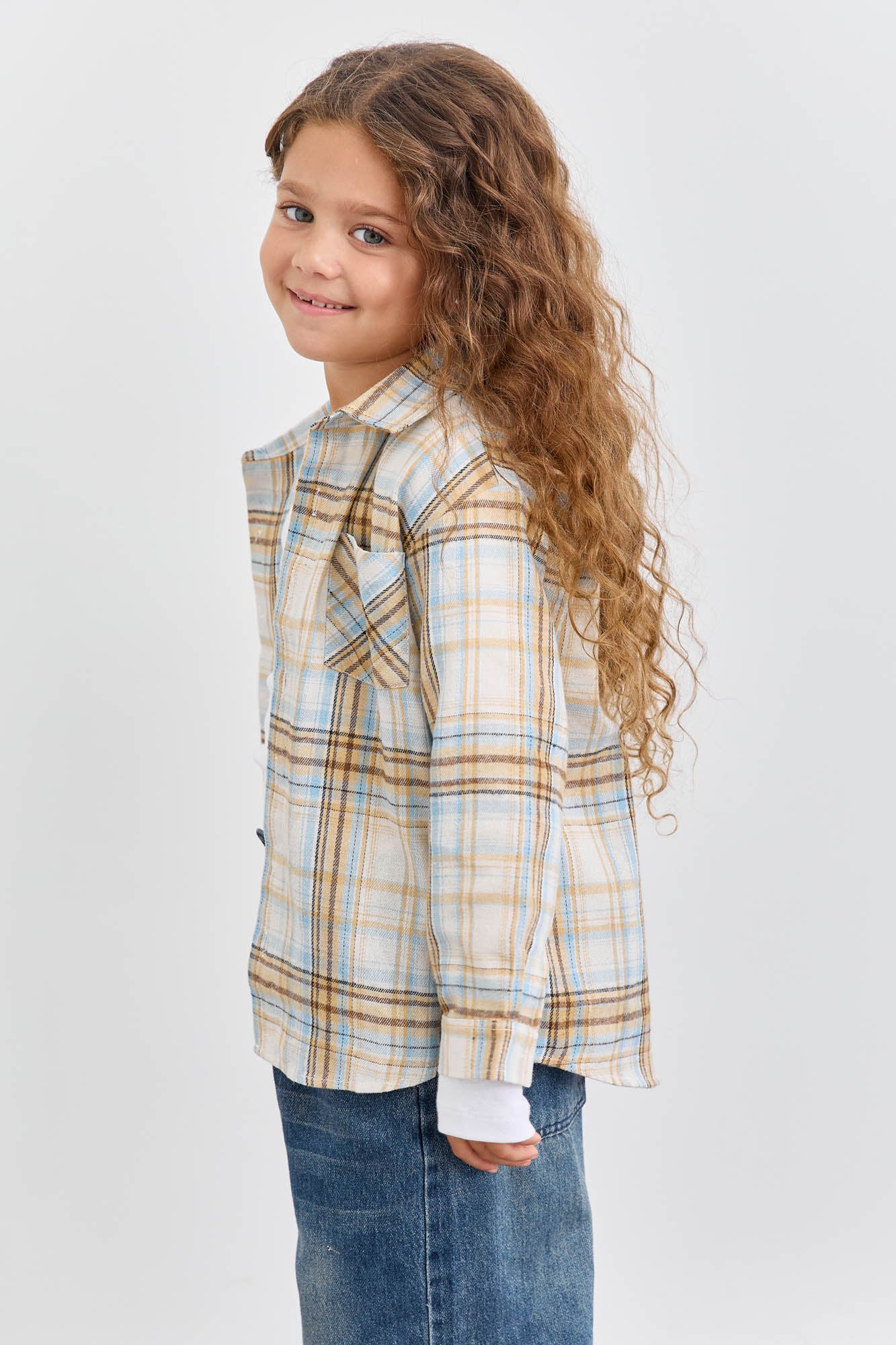 מכופתרת פליז הדפס משבצות בשילוב רקמה | צהוב