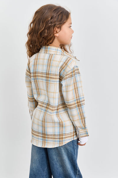 מכופתרת פליז הדפס משבצות בשילוב רקמה | צהוב