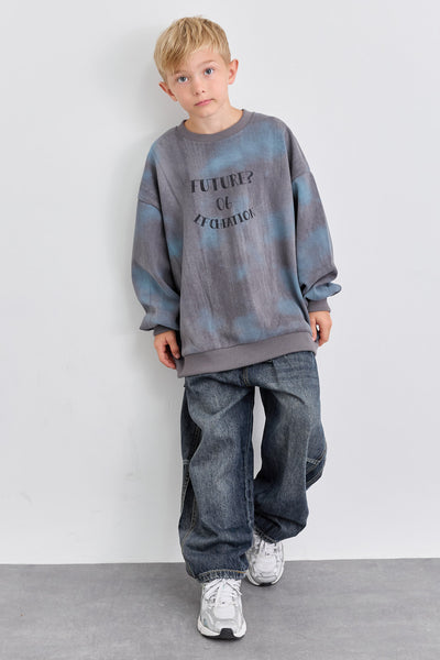 סוויטשירט אוברסייז טאי דאי עם פרינט | אפור