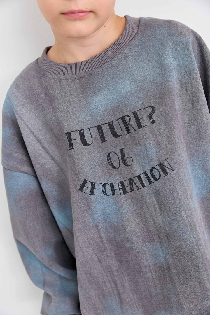 סוויטשירט אוברסייז טאי דאי עם פרינט | אפור