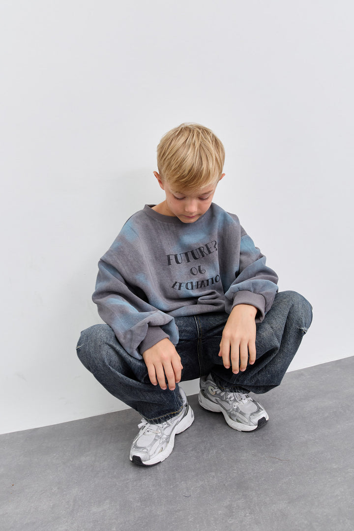 סוויטשירט אוברסייז טאי דאי עם פרינט | אפור