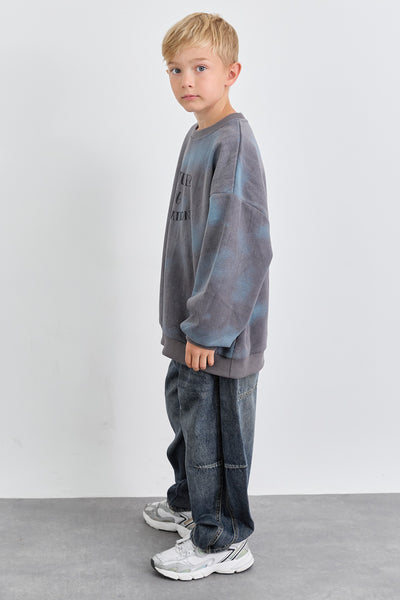 סוויטשירט אוברסייז טאי דאי עם פרינט | אפור