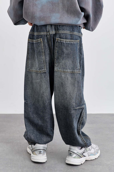 ג'ינס בגזרת בלון במראה משופשף | ג'ינס