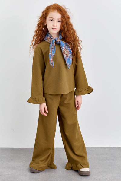 חליפת שני חלקים מבד וופל סיומת פפלום | חום