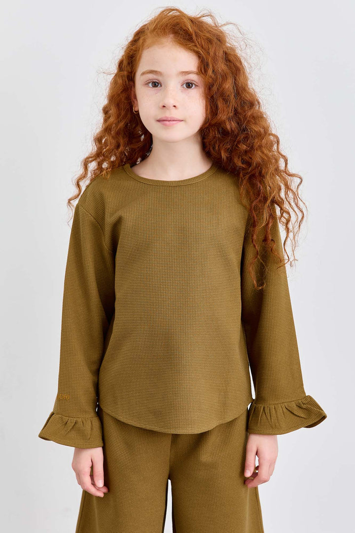 חליפת שני חלקים מבד וופל סיומת פפלום | חום