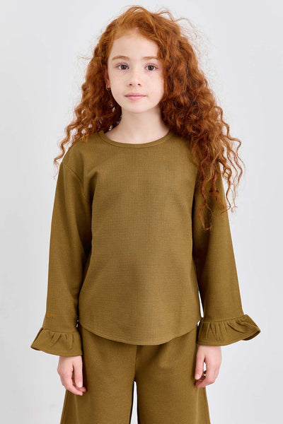 חליפת שני חלקים מבד וופל סיומת פפלום | חום