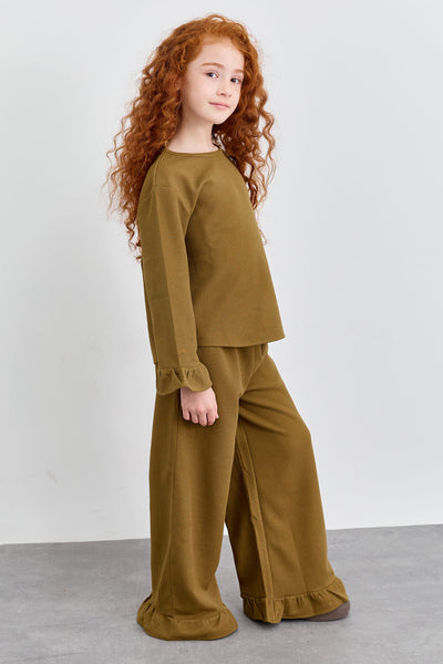 חליפת שני חלקים מבד וופל סיומת פפלום | חום