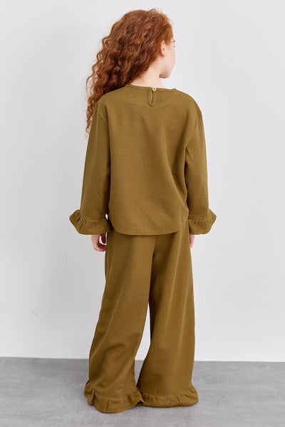 חליפת שני חלקים מבד וופל סיומת פפלום | חום