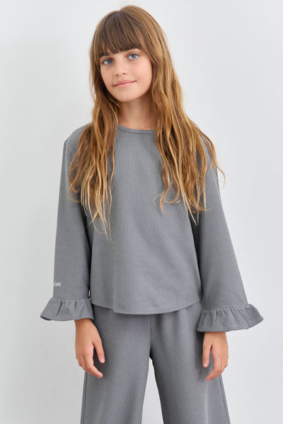 חליפת שני חלקים מבד וופל סיומת פפלום | אפור