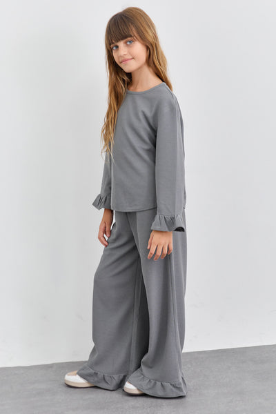 חליפת שני חלקים מבד וופל סיומת פפלום | אפור