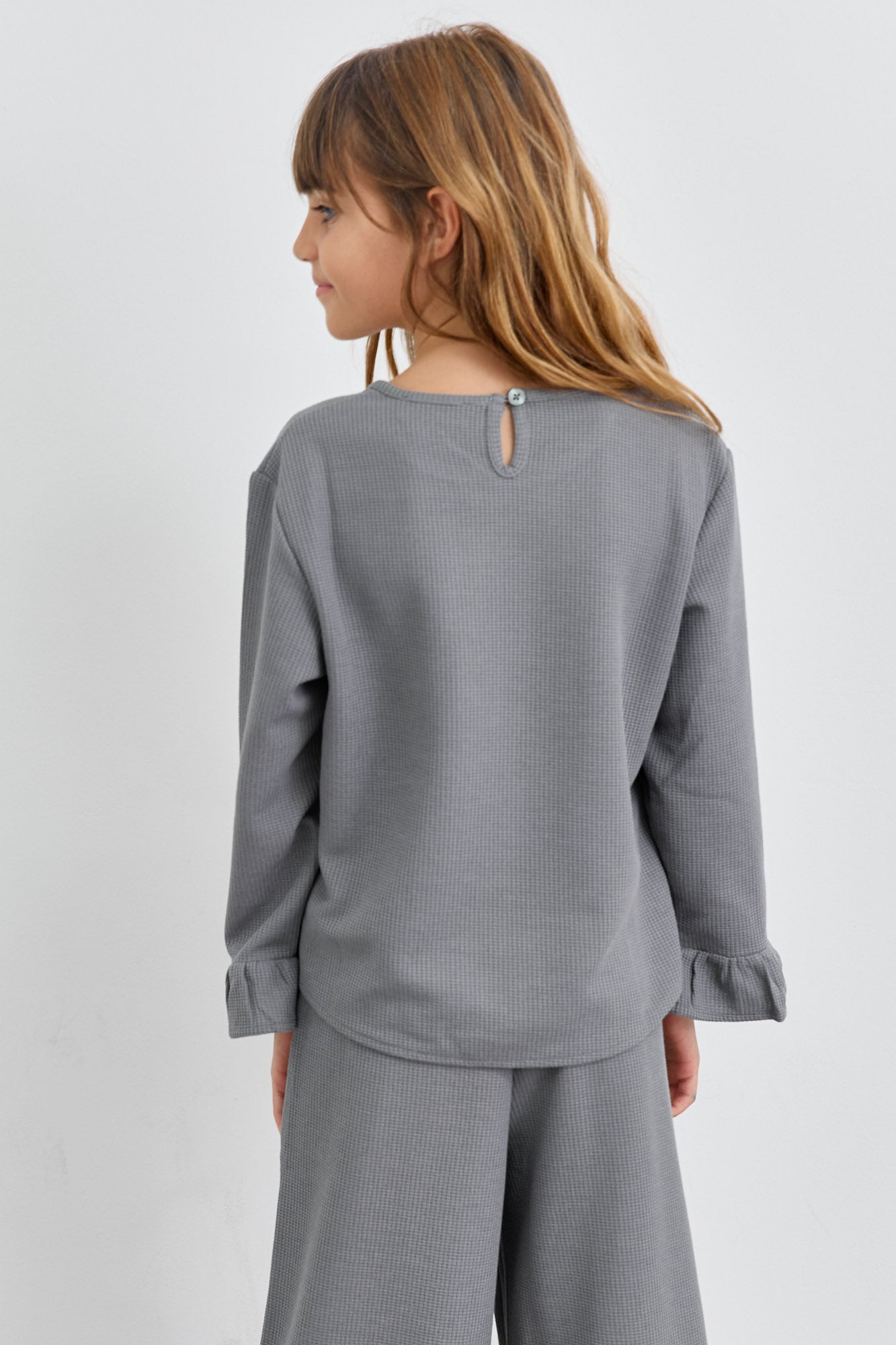 חליפת שני חלקים מבד וופל סיומת פפלום | אפור