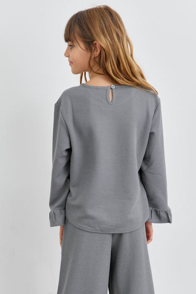 חליפת שני חלקים מבד וופל סיומת פפלום | אפור