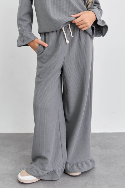 חליפת שני חלקים מבד וופל סיומת פפלום | אפור