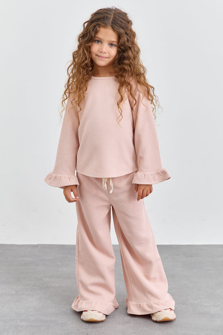 חליפת שני חלקים מבד וופל סיומת פפלום | ורוד