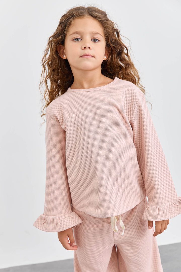 חליפת שני חלקים מבד וופל סיומת פפלום | ורוד