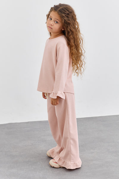 חליפת שני חלקים מבד וופל סיומת פפלום | ורוד