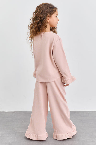 חליפת שני חלקים מבד וופל סיומת פפלום | ורוד