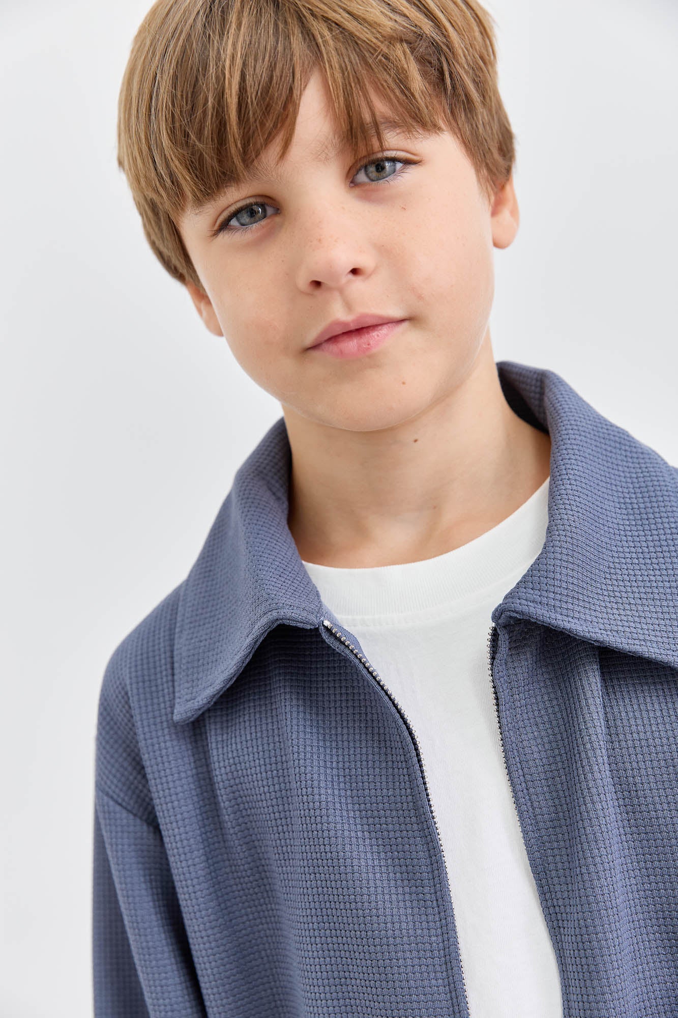 חליפת וופל ג'קט אוברסייז ומכנסי בלון | כחול