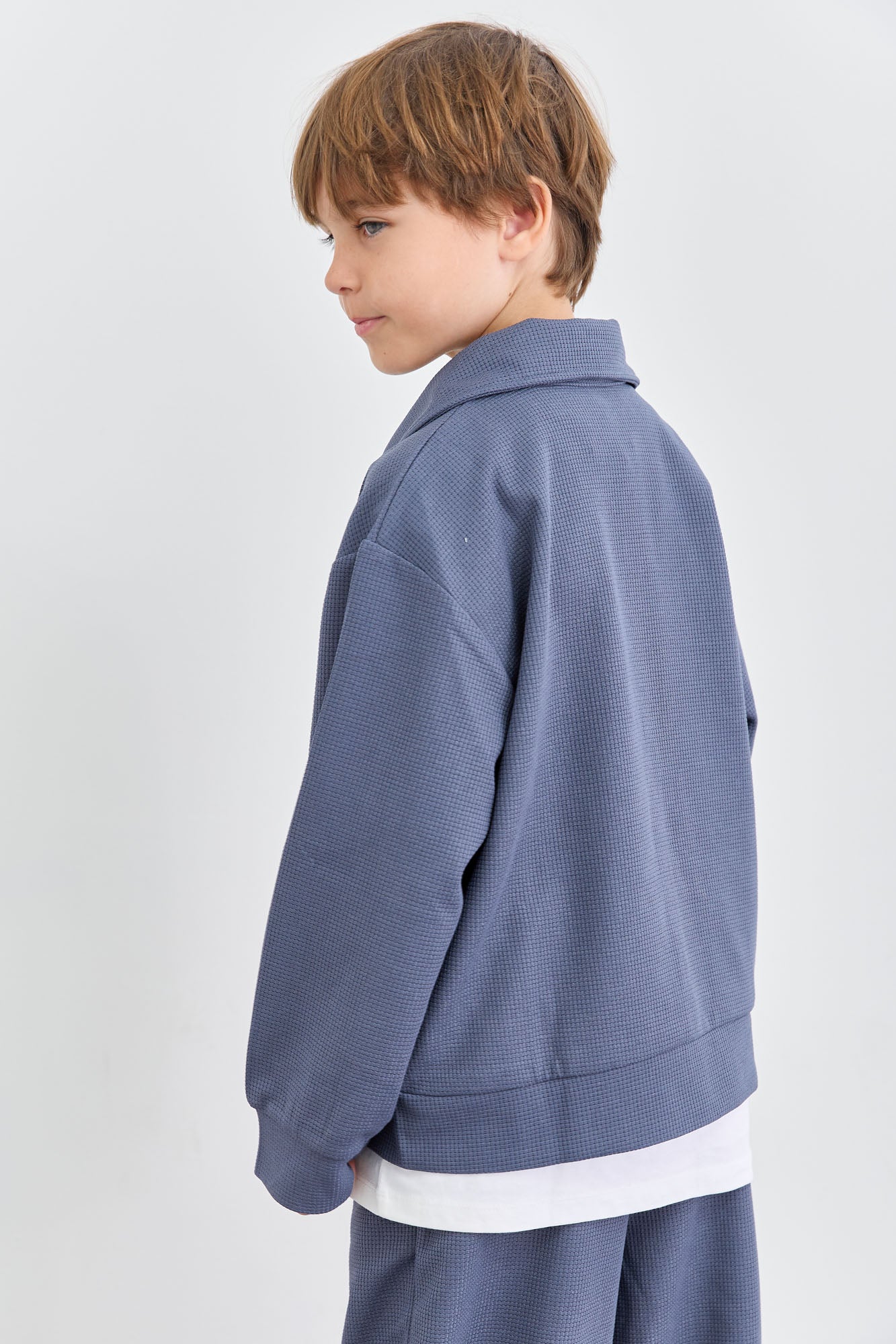 חליפת וופל ג'קט אוברסייז ומכנסי בלון | כחול