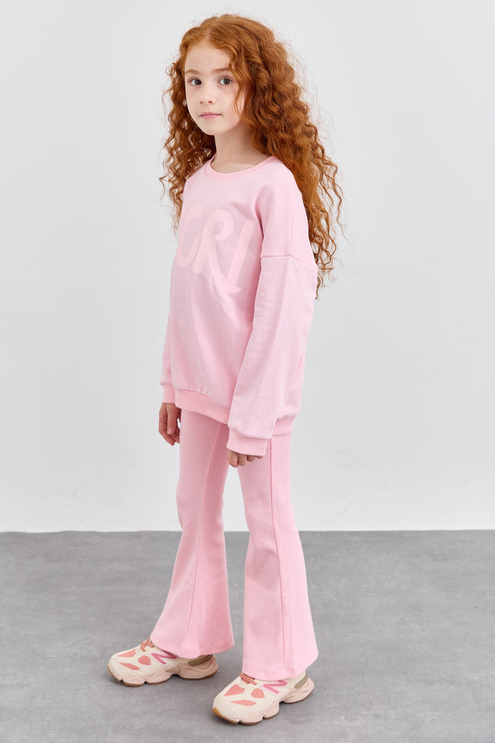סט סוויטשירט אוברסייז ומכנסי פדלפון בד ריב | ורוד