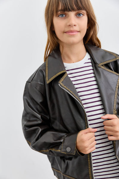 מעיל אוברסייז דמוי עור במראה משופשף | שחור