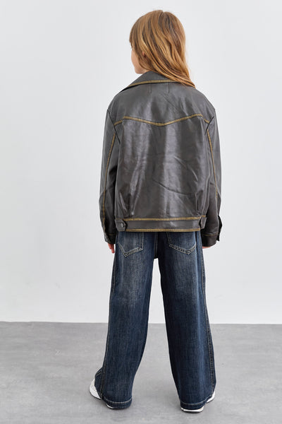 מעיל אוברסייז דמוי עור במראה משופשף | שחור