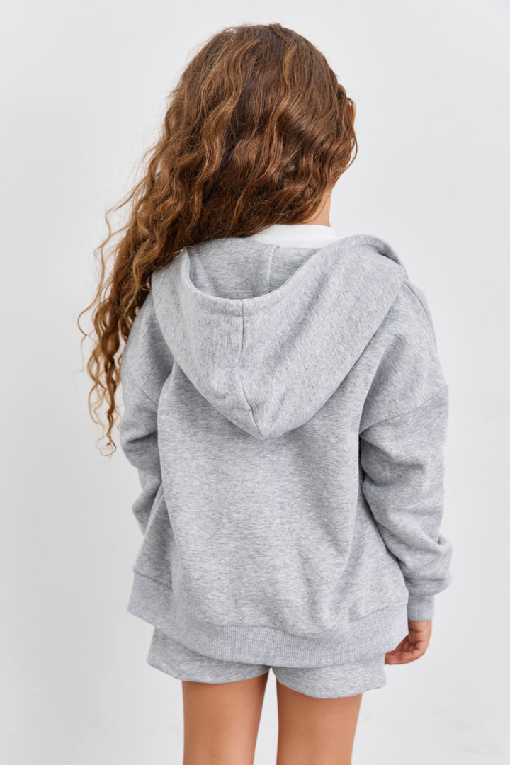 סט אוברסייז קפוצ'ון עם רוכסן ומכנסיים קצרים | אפור