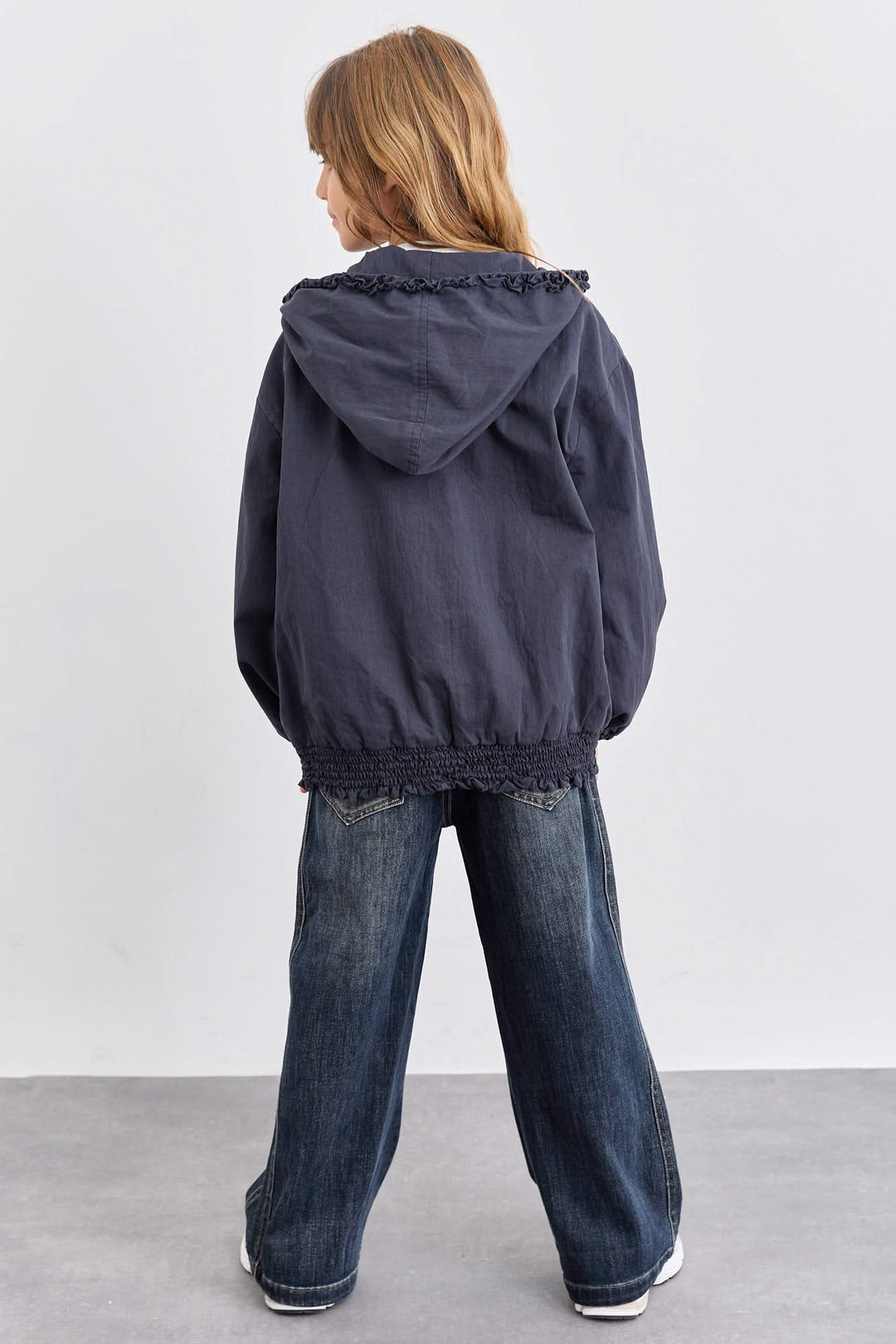 ג'קט אוברסייז דיטיילז תחרה בסגירת רוכסן | כחול
