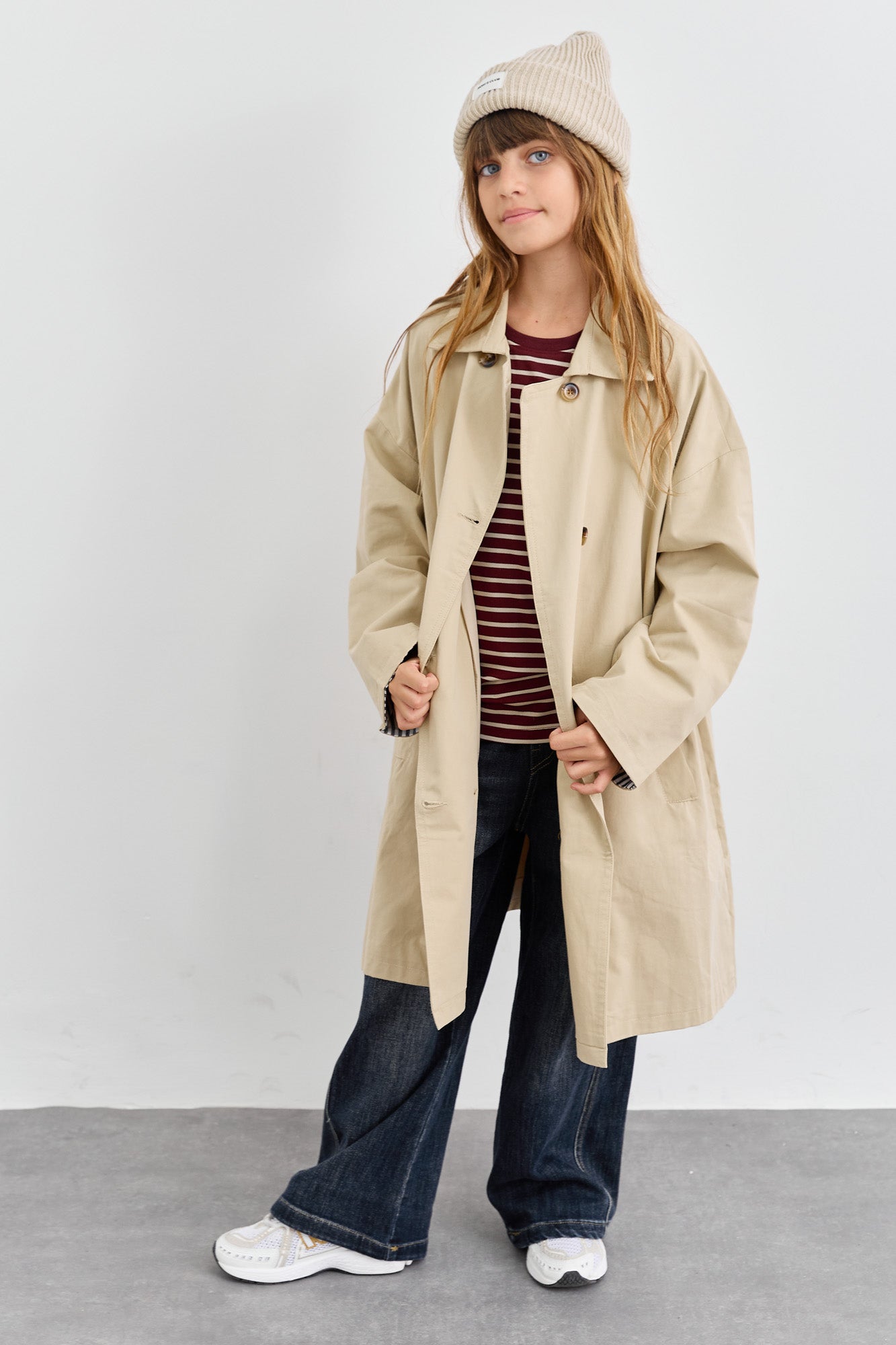 מעיל טראנץ' כפתורים בגזרת אוברסייז | אבן