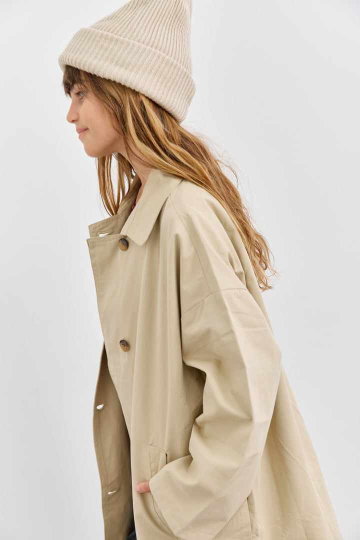מעיל טראנץ' כפתורים בגזרת אוברסייז | אבן