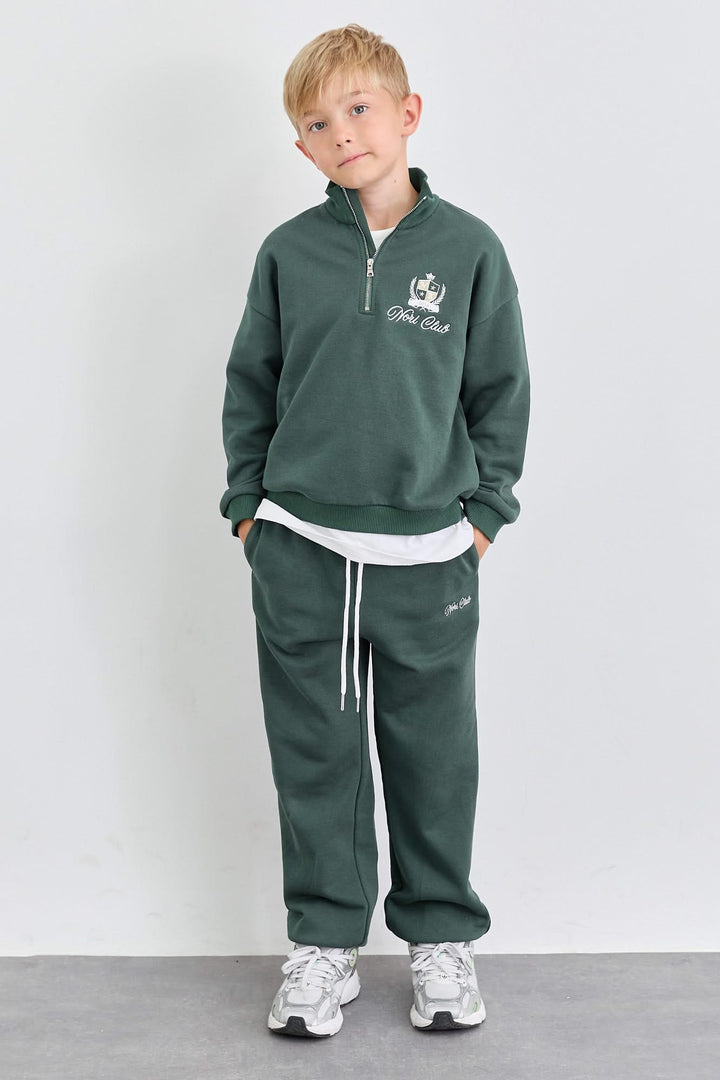 חליפה מבד פרנץ' טרי סווטשירט גולף עם רוכסן ומכנסי בלון | ירוק