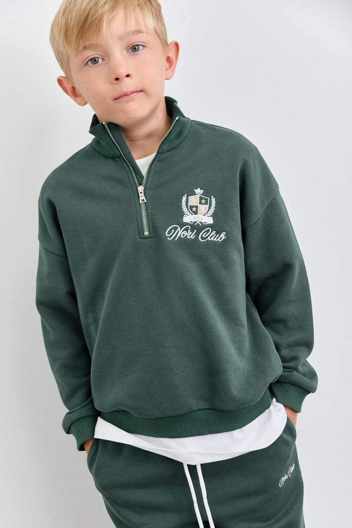 חליפה מבד פרנץ' טרי סווטשירט גולף עם רוכסן ומכנסי בלון | ירוק