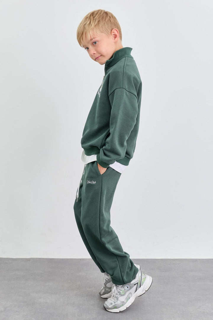 חליפה מבד פרנץ' טרי סווטשירט גולף עם רוכסן ומכנסי בלון | ירוק