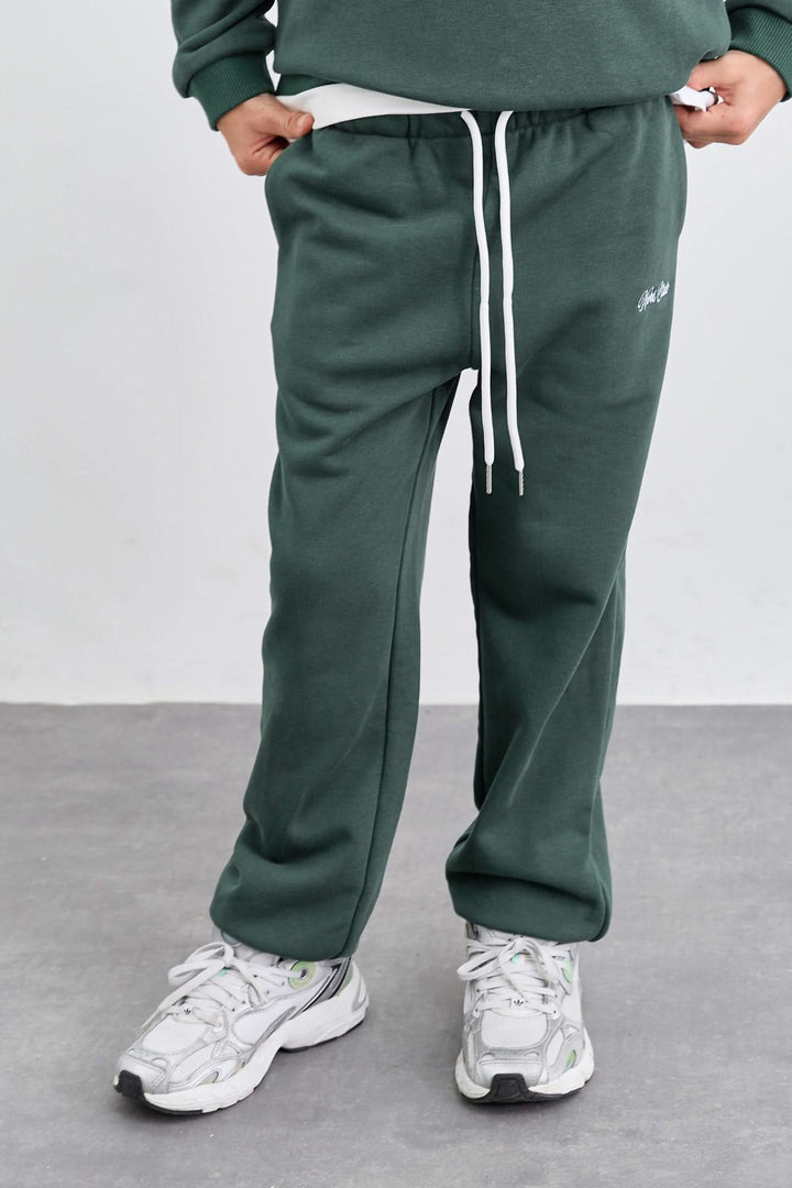 חליפה מבד פרנץ' טרי סווטשירט גולף עם רוכסן ומכנסי בלון | ירוק