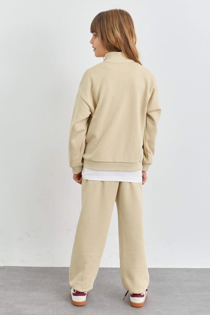 חליפה מבד פרנץ' טרי סווטשירט גולף עם רוכסן ומכנסי בלון | בז'