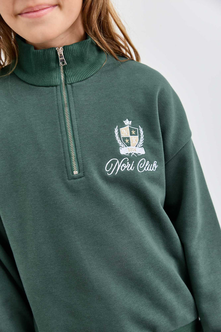 חליפה מבד פרנץ' טרי סווטשירט גולף עם רוכסן ומכנסי בלון | ירוק