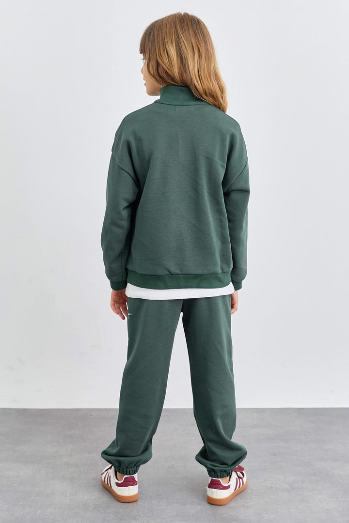 חליפה מבד פרנץ' טרי סווטשירט גולף עם רוכסן ומכנסי בלון | ירוק