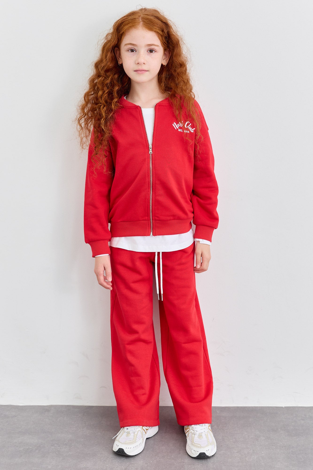 חליפת ווידלג וסוויטשירט עם רוכסן מבד פרנץ' טרי בגזרת אוברסייז | אדום