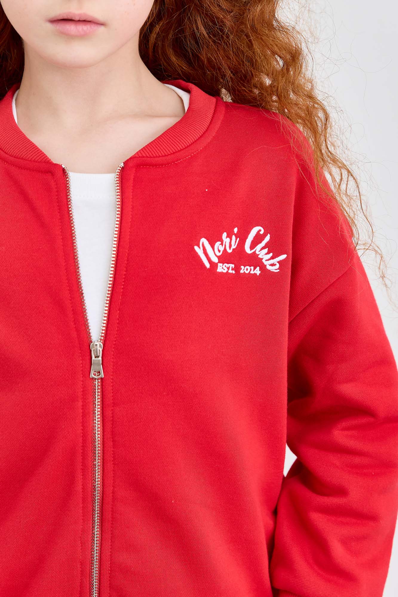 חליפת ווידלג וסוויטשירט עם רוכסן מבד פרנץ' טרי בגזרת אוברסייז | אדום