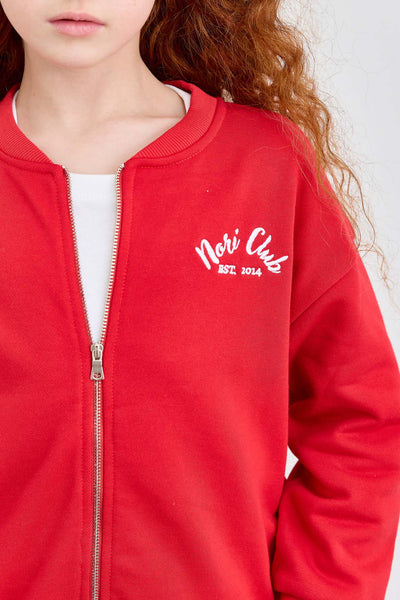 חליפת ווידלג וסוויטשירט עם רוכסן מבד פרנץ' טרי בגזרת אוברסייז | אדום