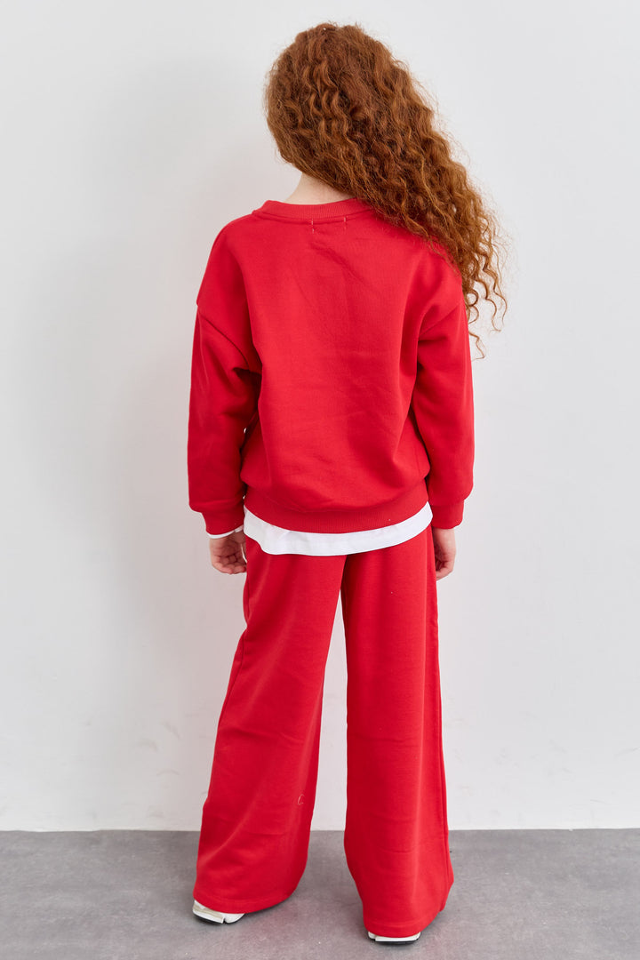 חליפת ווידלג וסוויטשירט עם רוכסן מבד פרנץ' טרי בגזרת אוברסייז | אדום