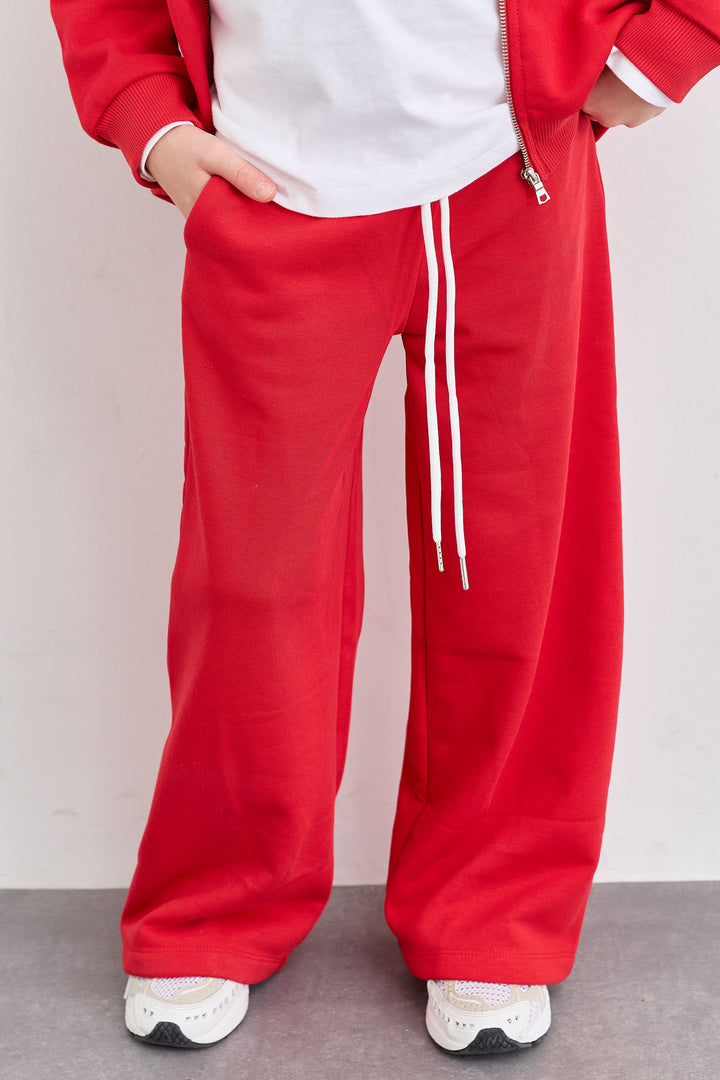 חליפת ווידלג וסוויטשירט עם רוכסן מבד פרנץ' טרי בגזרת אוברסייז | אדום